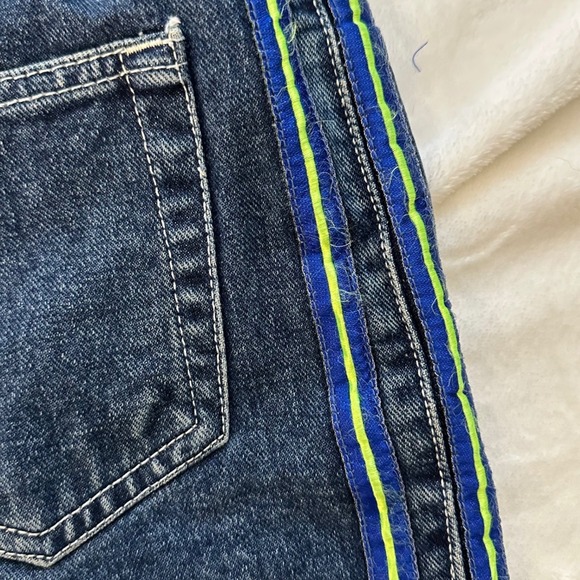 Vintage Y2K No Excuses Denim Shorts Women 13/14 32"Blue Neon Stripe High Waisted - Picture 8 of 8